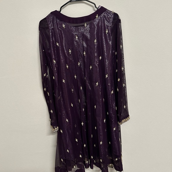 Dark Purple and Gold Three-Piece Salwar Kameez Heavy Formal Wear Size Approx. L - Picture 7 of 16